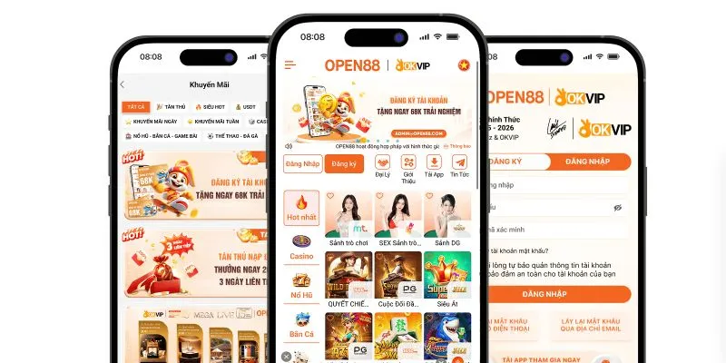 Giao diện Open88 Mobile trên smartphone
